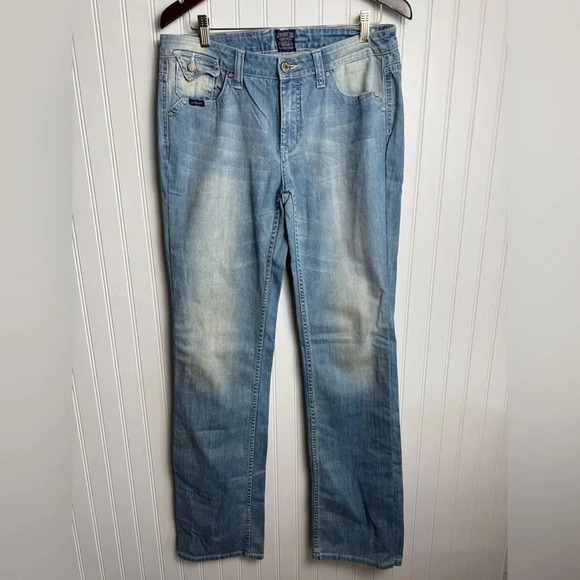 cowgirl up Denim - Cowgirl UP light wash embroidered rhinestone jeans size 31W/36L